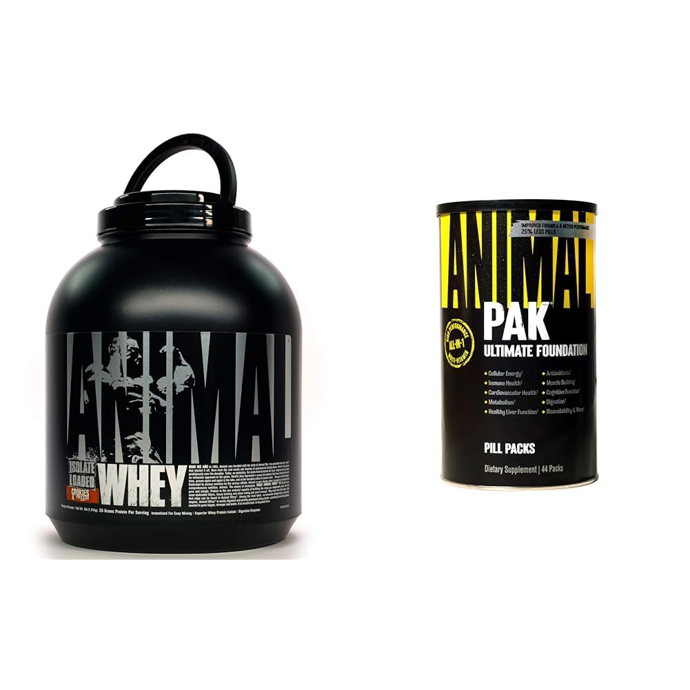 Animal Whey Isolate Protein Powder, Loaded for Post Workout og Recovery & Pak - Praktisk All- in- One Vitamin & Supplement Pack