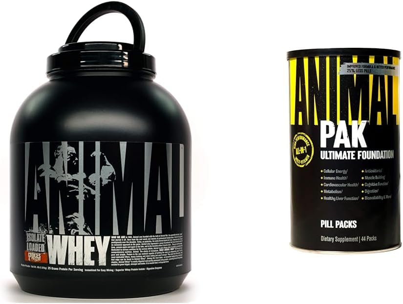 Animal Whey Isolate Protein Powder, Loaded for Post Workout og Recovery & Pak - Praktisk All- in- One Vitamin & Supplement Pack