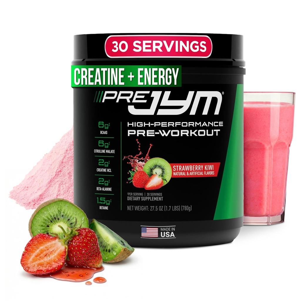 JYM Supplement Science Pre JYM Strawberry Kiwi Pre Workout Powder - BCAA, Nootropics, Creatin HCI, Citrullin, Beta- Alanine, Betaine, Taurine, Huperzine 30 Serveringer