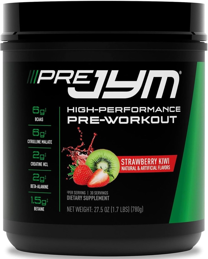JYM Supplement Science Pre JYM Strawberry Kiwi Pre Workout Powder - BCAA, Nootropics, Creatin HCI, Citrullin, Beta- Alanine, Betaine, Taurine, Huperzine 30 Serveringer