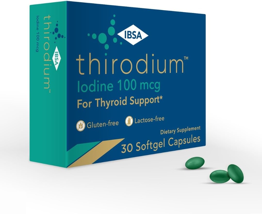 Thirodium - thyreoideasupporttillæg - 100mcg jod (natriumioglycin) - 30 Soft- Gel kapsler for øget absorption - Gluten- fri, laktose- fri, sukkerfri, ikke-GMO