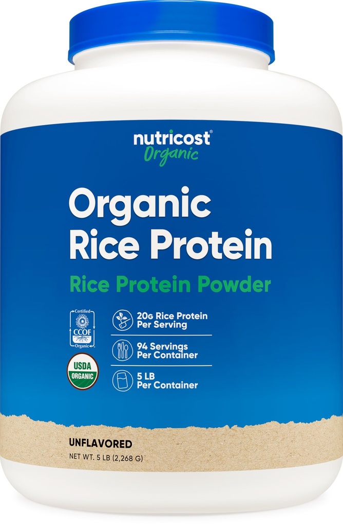 Nutricost Organic Rice Protein Powder (5 LB) - Gluten- Free, GMO- Free (from Brown Rice)