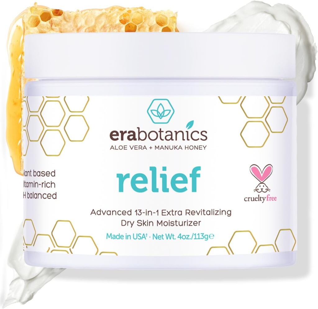 Era Organics Eksem, Psoriasis & Dermatitis Moisturizer Cream - Advanced 13-in-1 Non- Greasy Face eller Body Lotion til tørre, Itchy Hud med Aloe Vera, Manuka honning og mere 4oz
