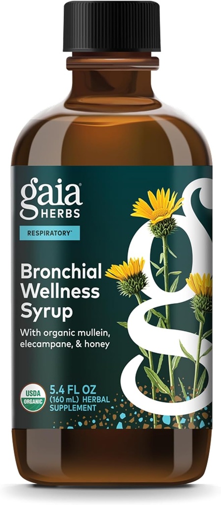 Gaia Herbs Bronchial Wellness Syrup - Immune Support Supplement to Help Maintain Lung Health and Help Provide Comfort for Occasional Sore Throat - 5.4 Fl Oz (Up to 32-Day Supply)