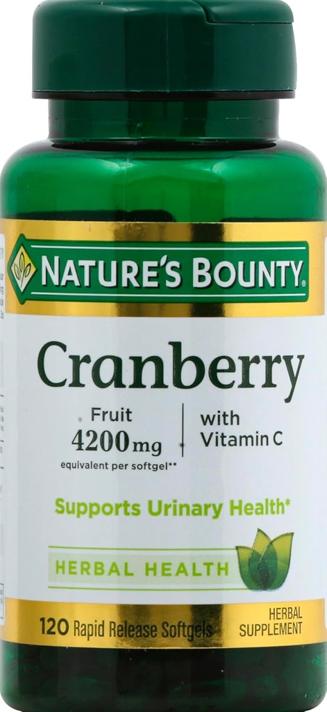 Nature 's Bounty Cranberry Fruit 4200mg Plus C-vitamin, 120 Softgel (pakning med 1)