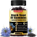 Black Seed Oil Gummies med 1000mg Organic Black Seed Oil, 25mg rapsolie honning ekstrakt, B6-vitamin, B12 og zink til immunsystemet Support (60 Gummies) (60 Greve)