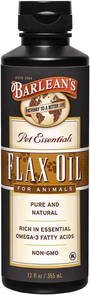 Barlean 's Fresh Flax Oil for Animals with Rich Essential Omega-3 Fede Acids for Pet Well- Being and Health - Non GMO - 12 -Ounce
