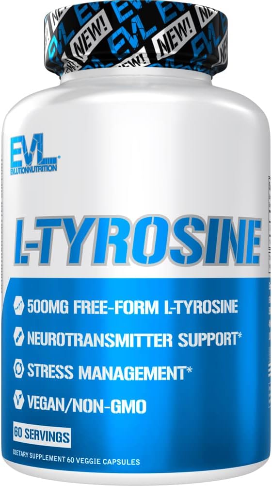 Evolution Free Form L Tyrosine 500mg Kapsler Nutrition L -Tyrosin Supplement Aminosyre for energi fokus og mad støtte - Nootrop Brain Support Supplement for kognitiv ydeevne - 60 Servering
