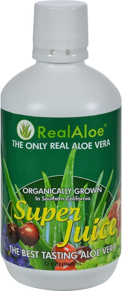 Real Aloe Aloe Vera Super Juice - Organisk dyrket - Ingen Bitter Taste - 32 fl oz (pakke med 4)