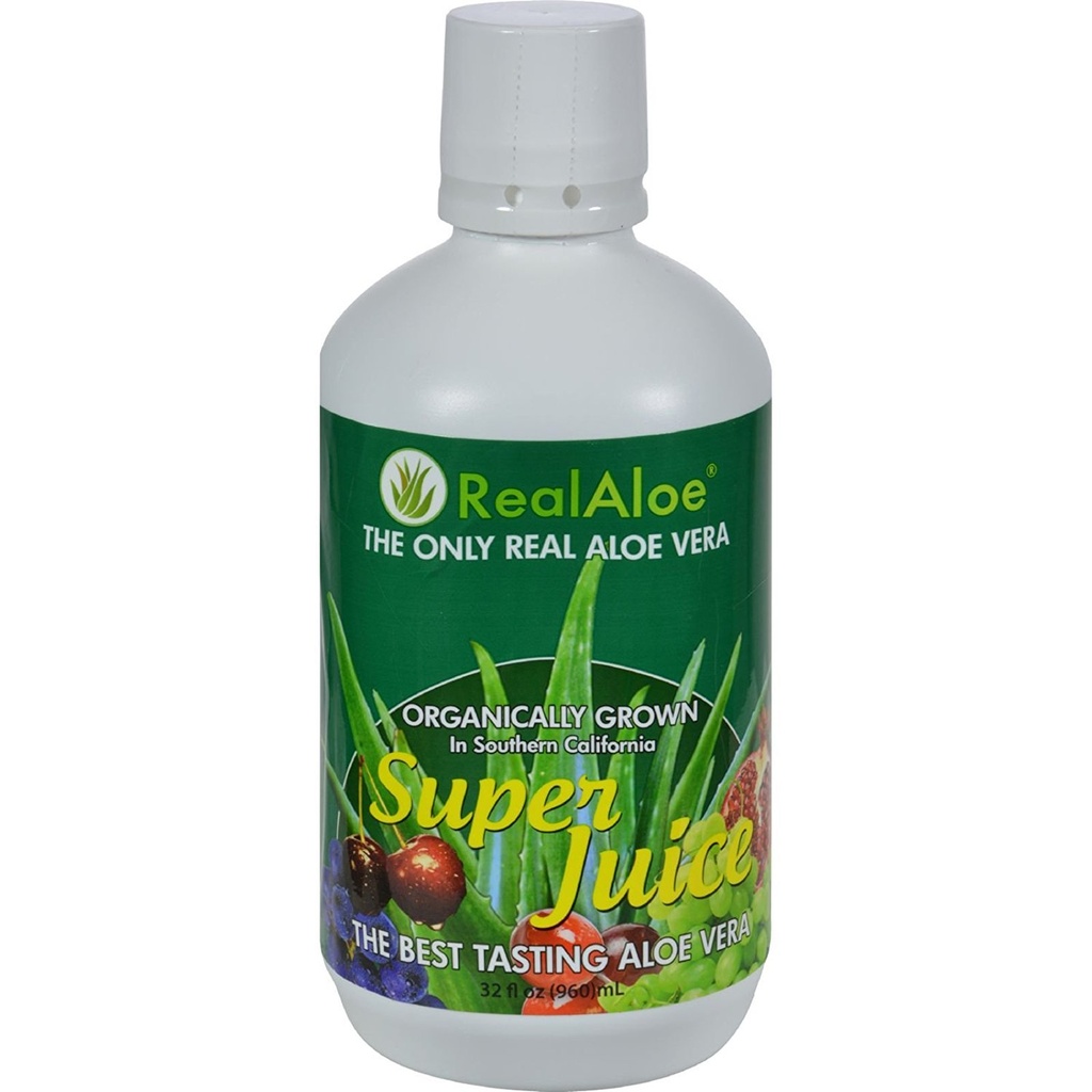 Real Aloe Aloe Vera Super Juice - Organisk dyrket - Ingen Bitter Taste - 32 fl oz (pakke med 4)