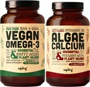 Vegan Omega 3 180 Softgels & Algae Calcium Bundle - Plant Based DHA & EPA fedtsyrer, Calcium supplement fra røde alger med vitamin K2 & D3, Magnesium, Zink, Bor, Mineral Complex