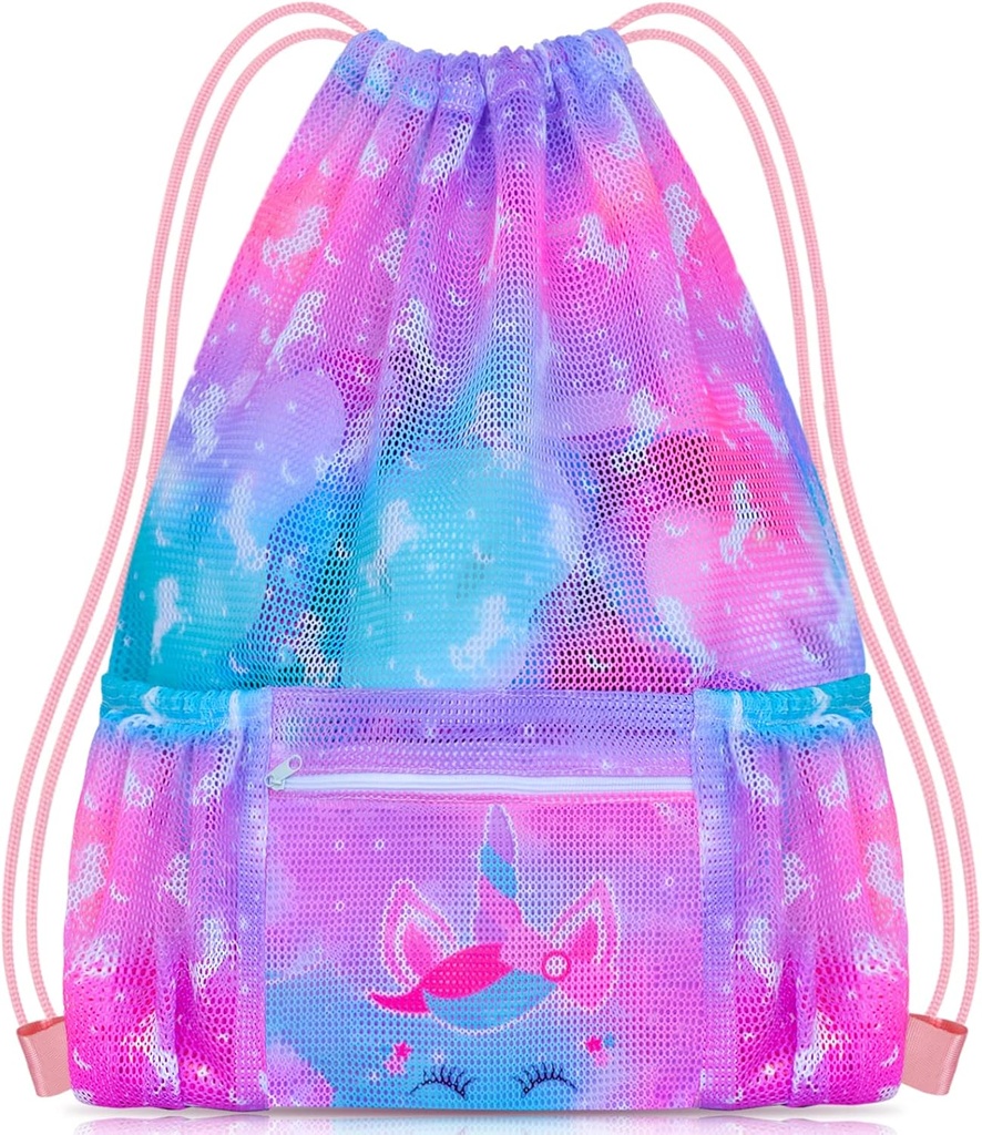 PASHOP Løbegang rygsæk til børn, Piger Mesh Beach taske til svømning, Stor størrelse Gym Løbegang Tasker Cinch taske til piger (Unicorn)