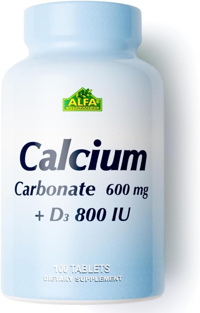 Calcium 600mg + D3 Kosttilskud af ALFA vitaminer - fremmer sunde knogler - sunde tænder - sundt hjerte - sundt nervesystem - 100 tabletter