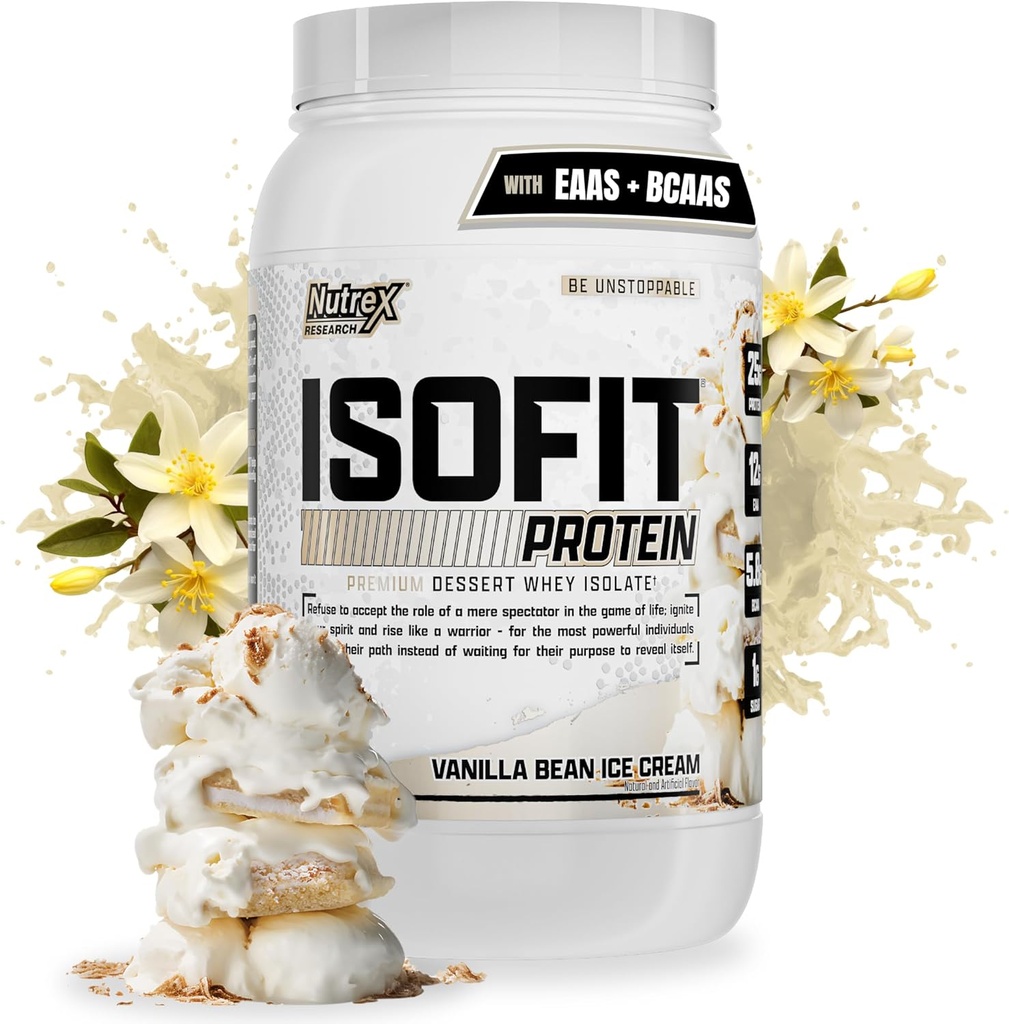 Nutrex Forskning IsoFit Whey Protein Powder Instantized 100% Whey Protein Isolate (30 Servere (pakke med 1), Vanilla Bean Ice Cream)