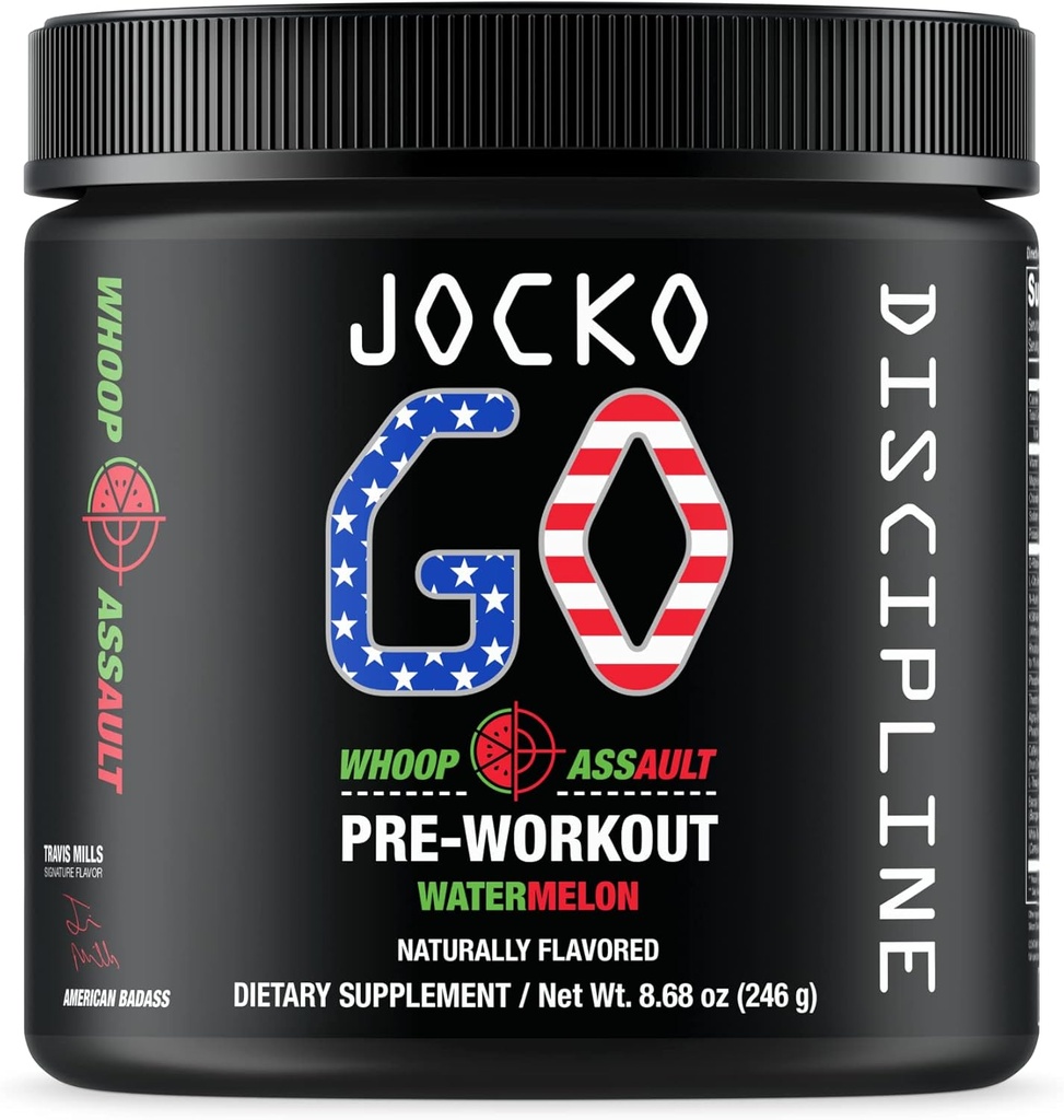 Jocko Fuel Pre Workout Pulver med L- Citrullin, Nootrope & Koffein til Endurance & Stamina - Keto, Lavsukker Blend for Distance Running, Cykling, Jiu Jitsu - 30 Servere (Watermelon)