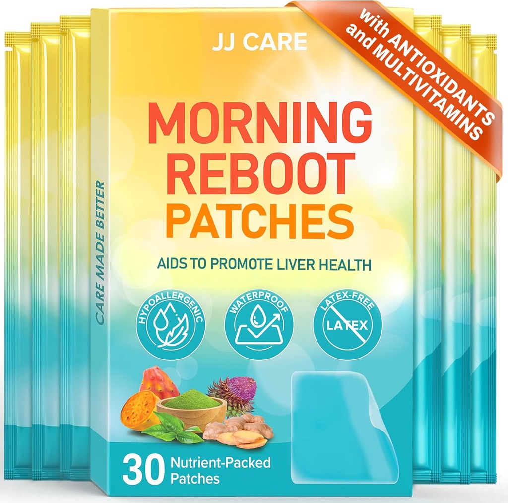 JJ CARE Morning Reboot Patch 30 stk, individuelt indpakket (med 7 stk B12 patches), vågne op med nem, Skin- Friendly & Best for Bachelorette Parties