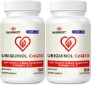 Ubiquinol CoQ10- 600mg- Softgel, Active Coq10 Ubiquinol tillæg med vitamin E & Omega 3, 6, 9, Høj Absorption- Coenzyme- Q10, Kraftig antioxidant til energiproduktion, Testet, 120 Tæl