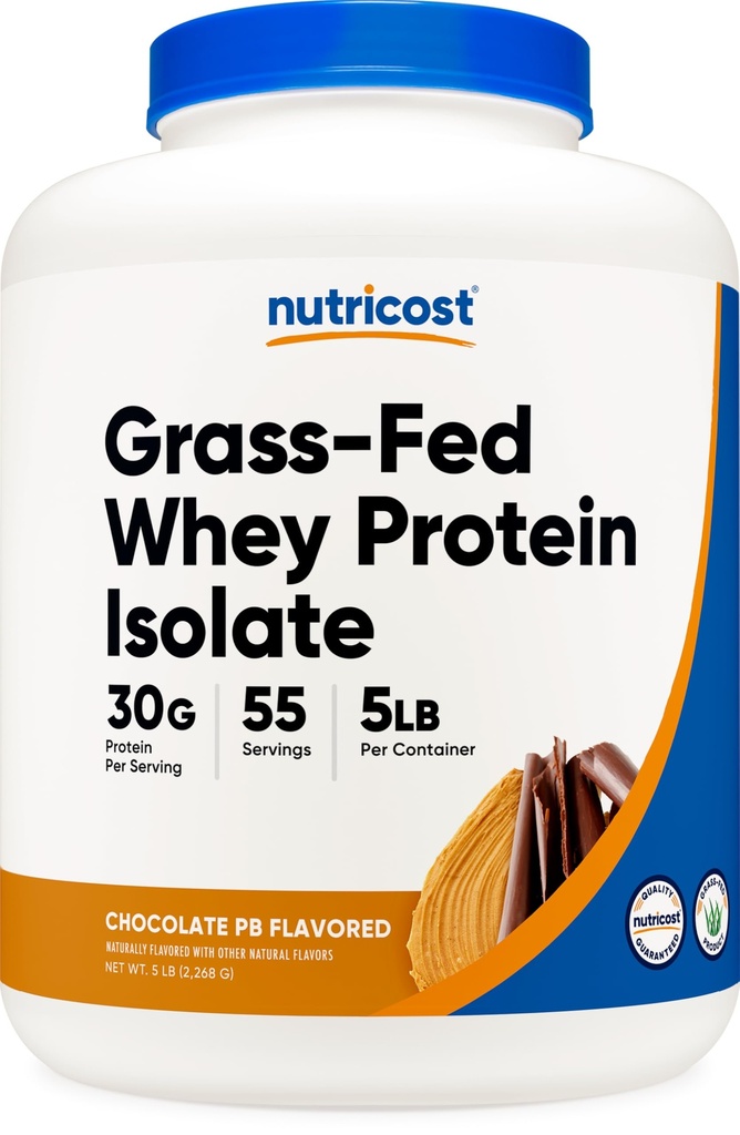 Nutricost Grass- Fed Whey Protein Isolate (Chocolate Peanut Butter, 5LBS) - Non- GMO, Gluten Free