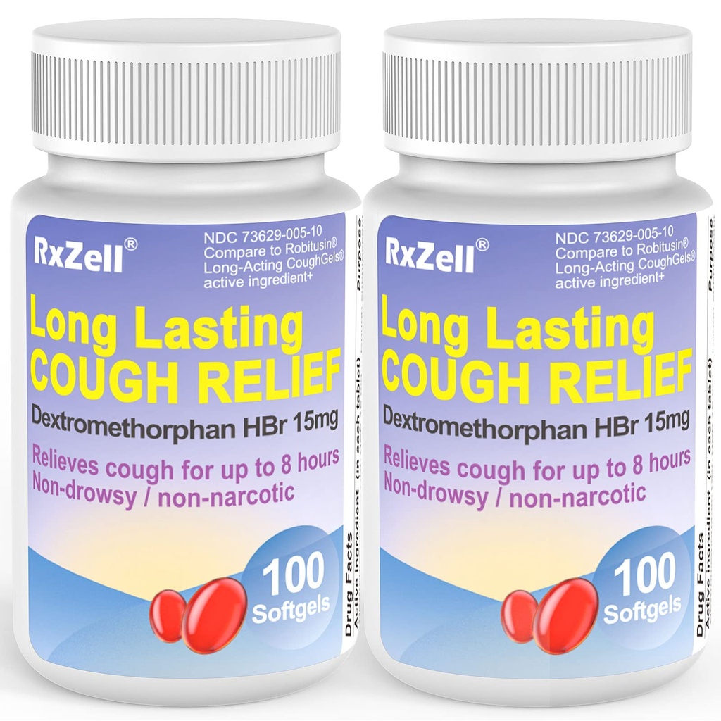 Voksne Hoste Relief, Dextromethorphan HBr 15 mg (200 Softgel), 8 timers lang holdbarhed, non- Drowsy, Hough / bronkial suppressant