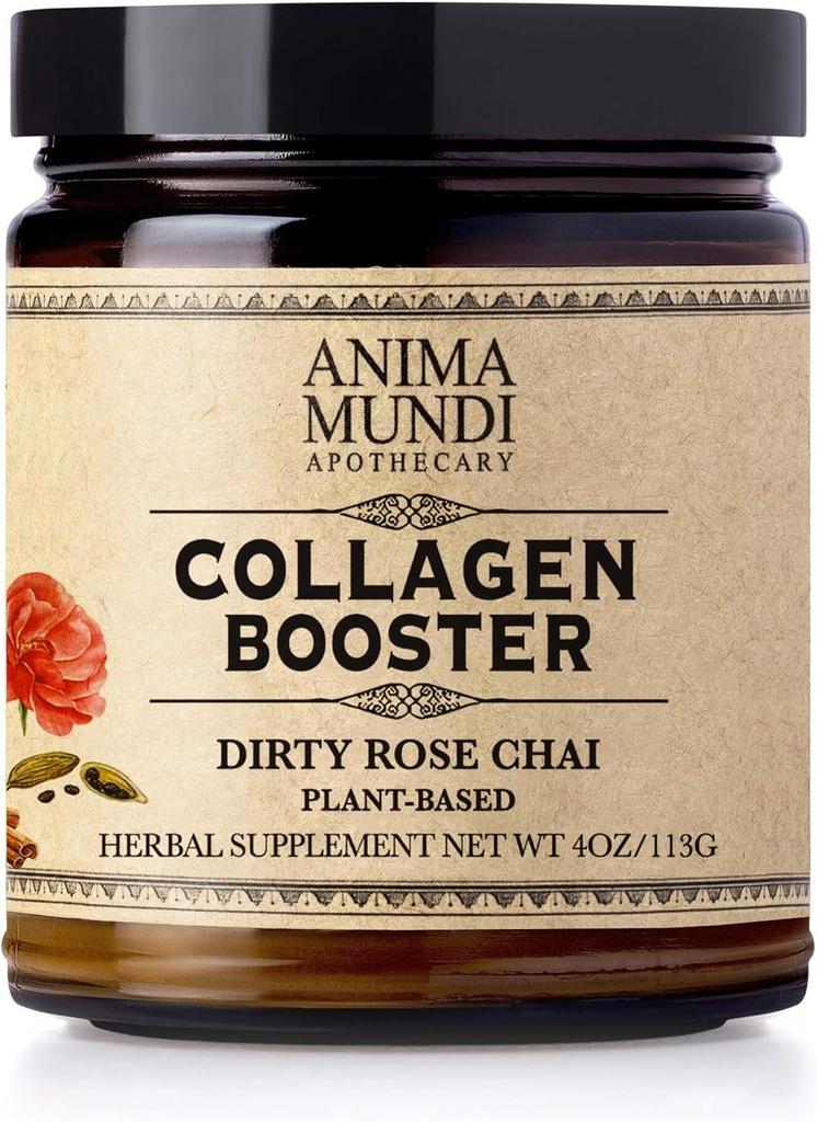 Anima Mundi Apothecary Vegan Collagen Booster Powder, Dirty Rose Chai - Beauty Supplement for Skin, Hair & Nails - Collagen Support Powder for Glowing Skin - Easy Drink Mix-in (4oz)