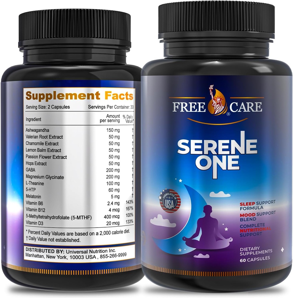 15-in-1 Melatonin sovekapsler - naturlige sovemidler til voksne med Melatonin 5mg og Magnesium Glycinate, Support Sleep Health, Stress Relief med Ashwagandha, L- Theanin, GABA, 5- HTP - 60 Kapsler