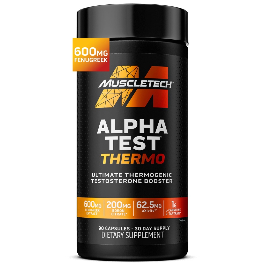 MuscleTech termogen Testosteron Booster for mænd, AlphaTest Thermo - T- Boost Herre tillæg med Tribulus Terrestris - Mand Gym workout Kosttilskud til muskelvækst, Stamina & energi - 90 piller