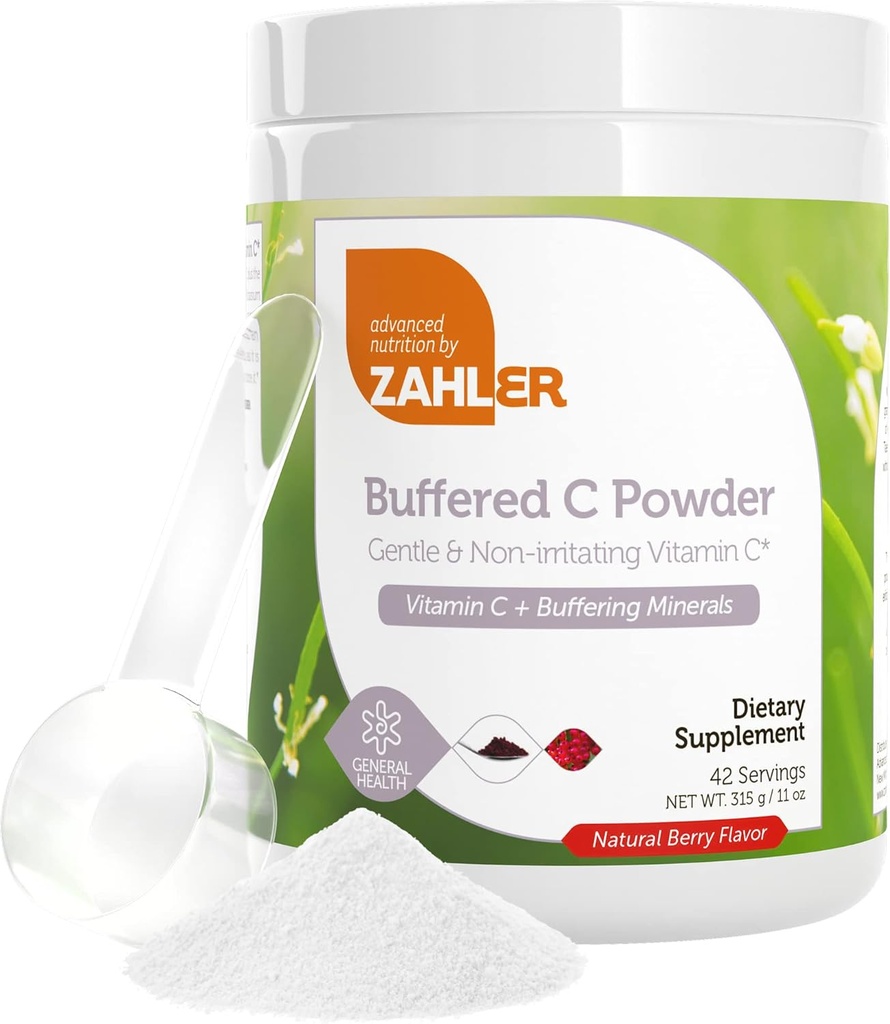 Zahler Buffered C-vitamin Pulver - Ascorbic Acid C-vitamin med calcium, Magnesium, Kalium Ascorbat Buffering Mineraler - Kosher Berry Flavor Non- GMO-vitamin C Antioxidant Drink Mix - 11 Oz