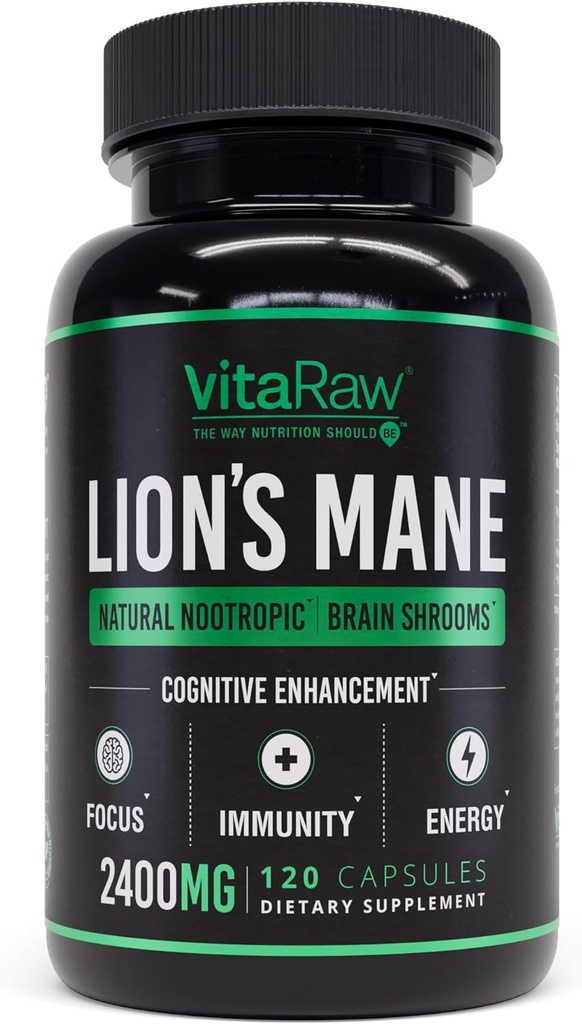 Organic Lions Mane Supplement Kapsler 2400 mg - Kraftfuld Nootrop - Hjælper med at holde hukommelse, energi og mental Klarhed - Vegan Brain Booster Focus Pills - Real Lions Mane Supplement