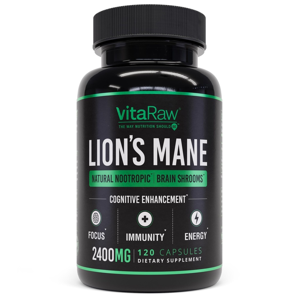 Organic Lions Mane Supplement Kapsler 2400 mg - Kraftfuld Nootrop - Hjælper med at holde hukommelse, energi og mental Klarhed - Vegan Brain Booster Focus Pills - Real Lions Mane Supplement