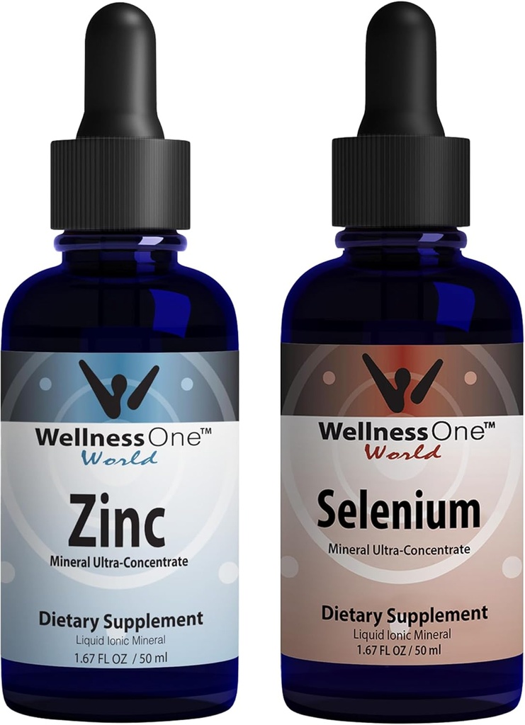 WellnessOne Ionic Liquid Zinc & Selenium Liquid Drops - Zinc Selenium Bundle to Support Immune System & Thyroid & Heart Health - 1.67 fl oz Zinc & Selenium Liquid Drops