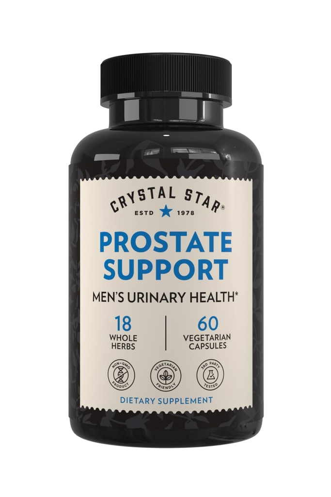 Crystal Star Prostate Support Saw Palmetto Kosttilskud til mænd (60 kapsler) - Bstige & Urin sundhed - Ginger & Pygeum - Non- GMO