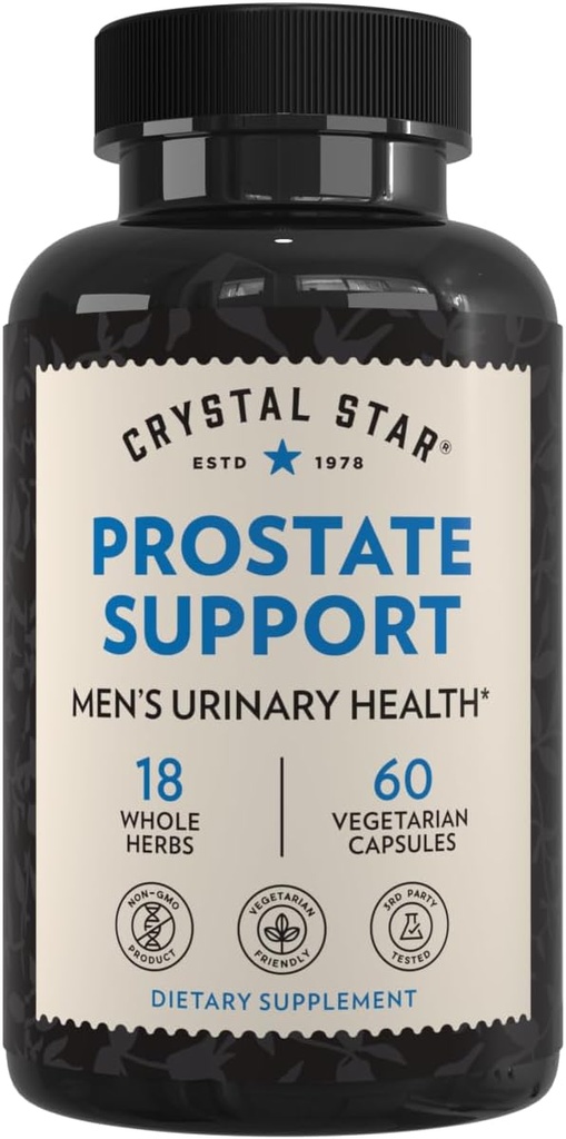 Crystal Star Prostate Support Saw Palmetto Kosttilskud til mænd (60 kapsler) - Bstige & Urin sundhed - Ginger & Pygeum - Non- GMO