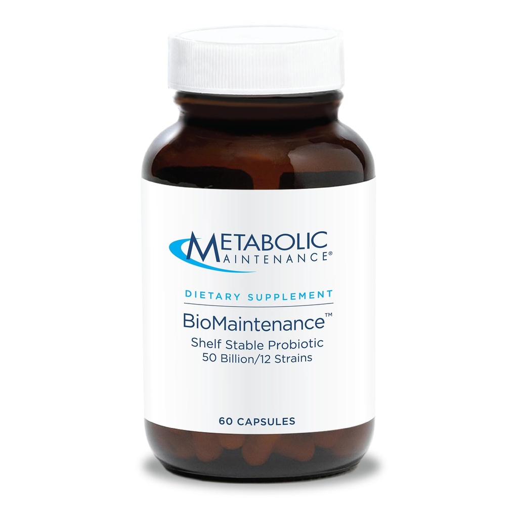 Metabolisk vedligeholdelse Biomaintenance Hylde Stabil Probiotisk - 50 Millioner CFU + 12 Strain Probiotisk Gut Health Supplement - Indeholder Lactobacillus Acidophilus + Lactobacillus Gasseri (60 kapsler)