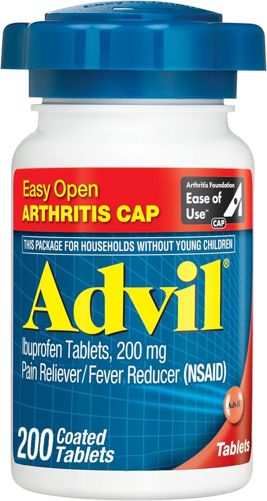 Advil Pain Reliever og Fever Reducer, Pain Relief Medicin med Ibuprofen 200mg for fælles smerte, muskelache og mindre arthritis Smerte Relief - 200 overtrukne tabletter med let åben arthritis Cap