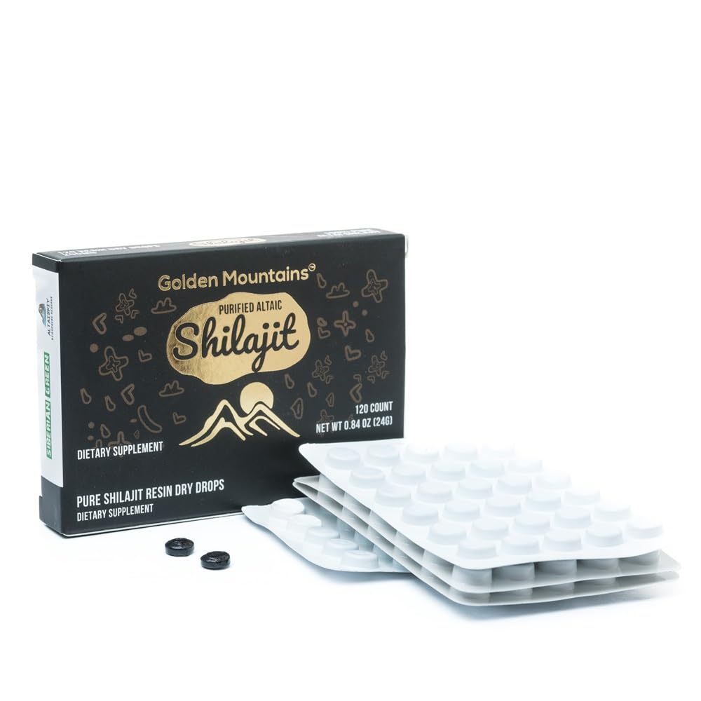 Siberian Green Premium Pure Shilajit Dry Drops Altai Golden Mountains - 120 Count (200 mg) Autentisk sikkerhed & kvalitetscertifikat - US Lab Testet Fulvic Acid