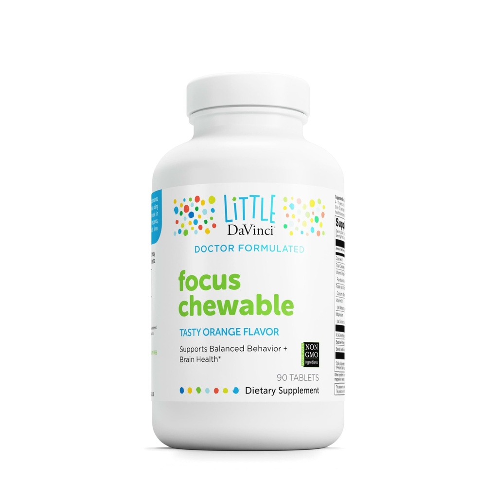 DAVINCI Labs Focus Chewable - supplement til støtte Opførsel, hjerne sundhed, og immunforsvar for børn * - med B6-vitamin, folat, B12-vitamin og mere - Orange Flavor -sukkerfri - 90 tabletter