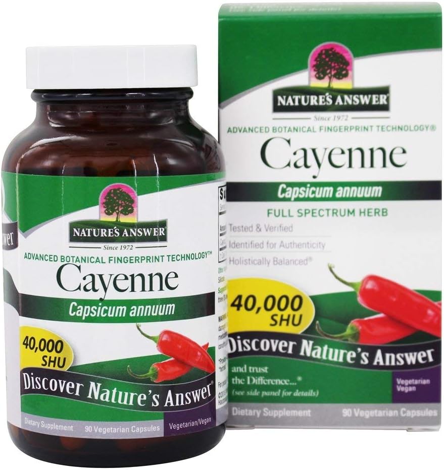 Naturens svar Cayenne Pepper Powder Capsule Supplement, 90- Greve # 124; Natural Metabolisme Booster # 124; Fremme Kardiovaskulær Sundhed # 124; Hjælper med fordøjelse & cirkulation (pakke med 1)