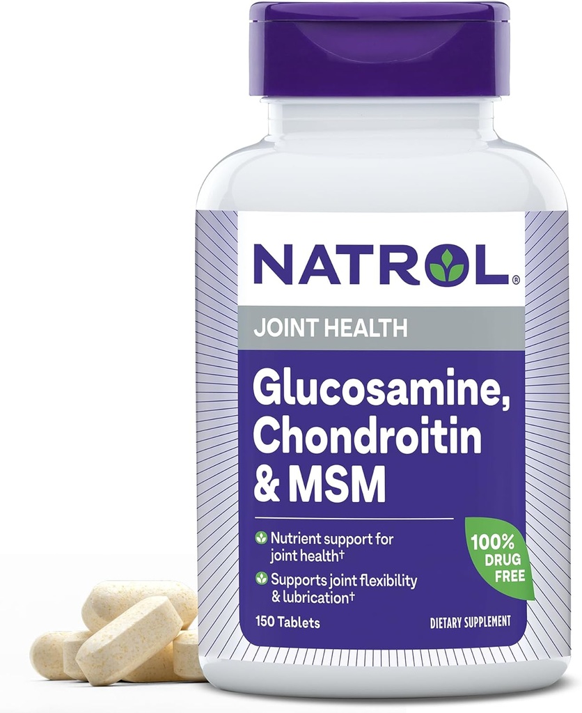 Natrol Glucosamin, Chondroitin og MSM, Kosttilskud, Fælles Health Supplement for voksne, 150 tabletter, Op til en 50 dages forsyning