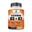 American Standard Supplements Vitamin D3 5000 IE (125mcg) Plus Vitamin K2 (MK7) 200mcg Per Kapsel - Gluten Free, Non- GMO, 120 Kapsler, 120 Servering, 120 Day Supply