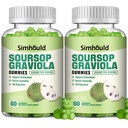 2 Pack Soursop Graviola Gummies - 3000mg Extra Strength Soursop blade supplement med C-vitamin, zink - fordøjelsesstøtte, immunforsvar & antioxidant - sukkerfri, ikke-GMO, Vegan, 120 tællinger