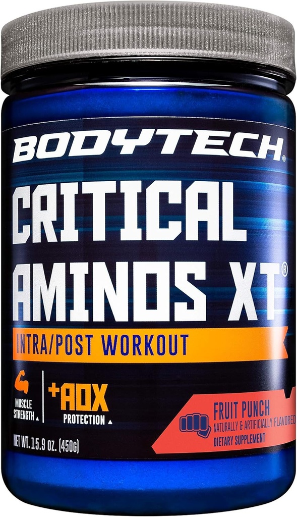 BODYTECH Critical Aminos XT Intra/Post Workout Powder in Delicious Fruit Punch Flavor - Formulated to Support Muscle Recovery and Enhance Performance for Optimal Results (15.9 oz / 45 Servings)