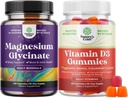Bundle af Pure Magnesium Glycinat 400mg Per servering til Mood Sleep og Afslapning og D3- vitamin gummier til daglig wellness eller knoglermuskel & immunforsvar