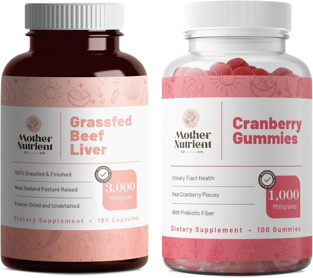 Moder Nutrient Bundle: Grass- Fed Oksekød Lever Kapsler og Cranberry Gummies - Natural, Non- GMO, Gluten- Gratis Kosttilskud til din daglige rutine