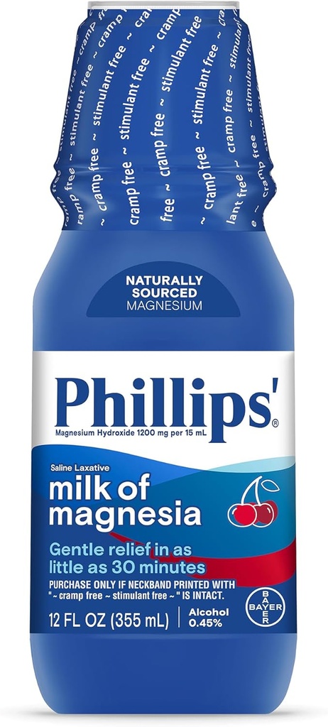 Phillips 'Mælk af Magnesia Flydende Laxative, Wild Cherry Flavor, 12 oz, Stimulant & Cramp Gratis lindring af lejlighedsvis obstipation, # 1 Mælk af Magnesia Mærke