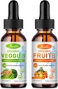 Frugt og grøntsager Supplement - Balance af naturlige frugter og grøntsager flydende dråber 2 Pack, Hele fødevarer supplement - fyldt med vitaminer og mineraler - 2 FL OZ Frugt & 2FL OZ Veggie