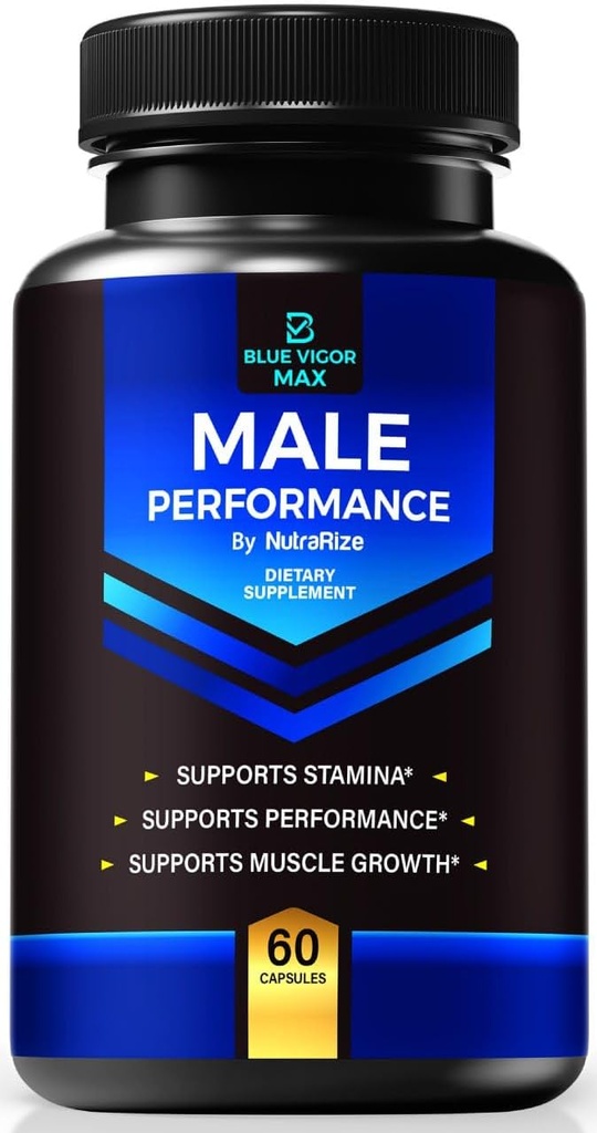 Blå Vigor Max piller til mænd, All- Natural Formel for Mand Fitness og Stamina, Premium kapsler til daglig ernæring, ydeevne & energi, Officiel supplement til mand anmeldelser (60 kapsler)