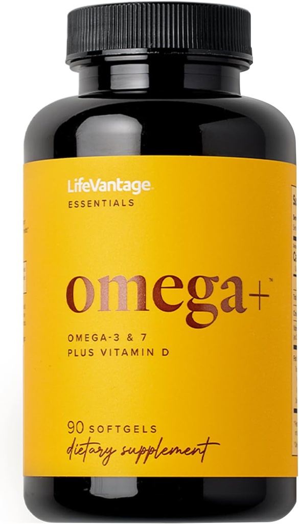 LifeVantage - Omega + - Supplement 3-in-1 Blend of Omega-3 & 7, D-vitamin og for hjerne, cardiovaskulær, hud sundhed og immunitet - 90 Softgels