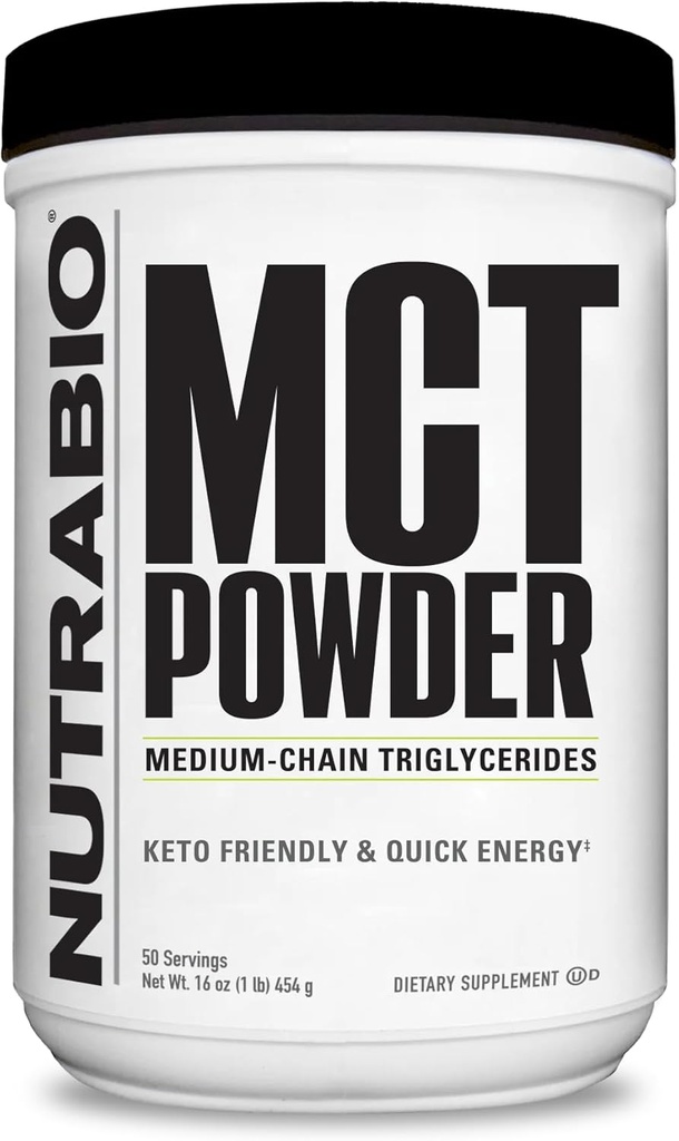 NutraBio MCT pulver, Medium Chain triglycerider, Lean Weight Gain, Keto Friendly, 1 LB. Pulver - 50 Servere