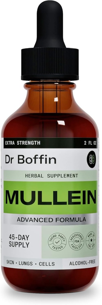 Mullein Leaf Liquid Extract 2 FL OZ - Ekstra Strength- 124; Advanced Formel - Natural Supplement Liquid Tincture - Lung Cleanse og Detox - Respiratory Health and immun Support Drops