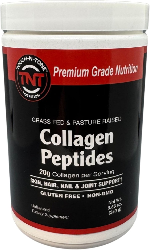 TOUGH- N- TONE Collagen Peptider Powder - Grass- Fed, 280g Budd124; 20g Protein per servering, Unflavored, Non- GMO, Gluten- Free, Dairy- Free, Ingen sødestoffer eller Fillers - Understøtter hud, hår & fordøjelsessygdomme